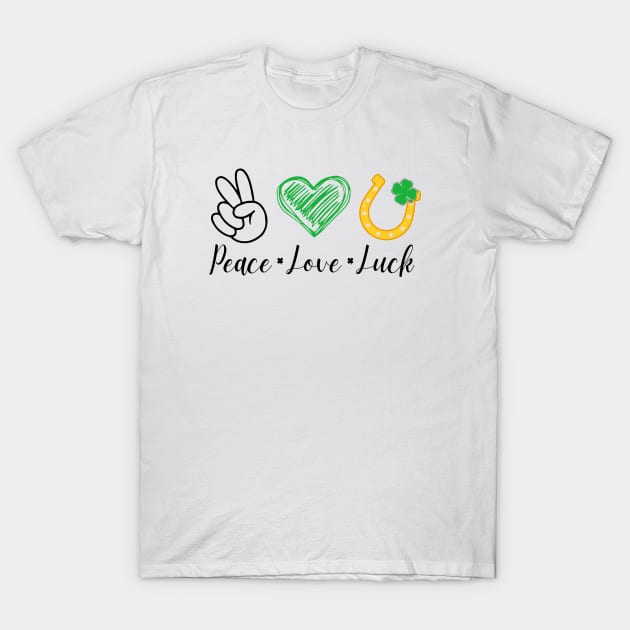 PEACE LOVE LUCK T-Shirt by Saltee Nuts Designs